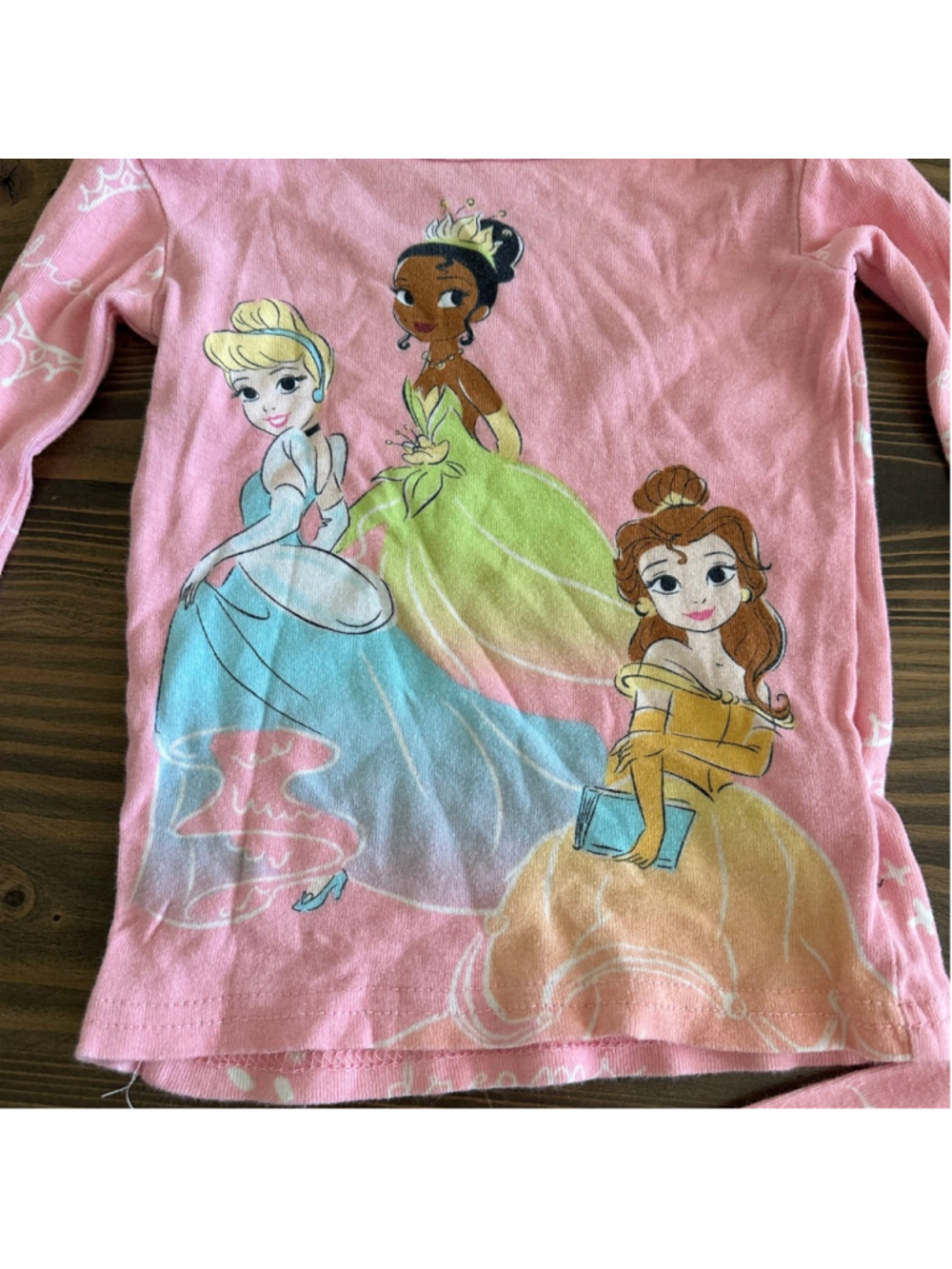 Disney Princess Pajama Set Girls 3T Pink Cinderella Belle Tiana Cotton - Picture 3 of 7